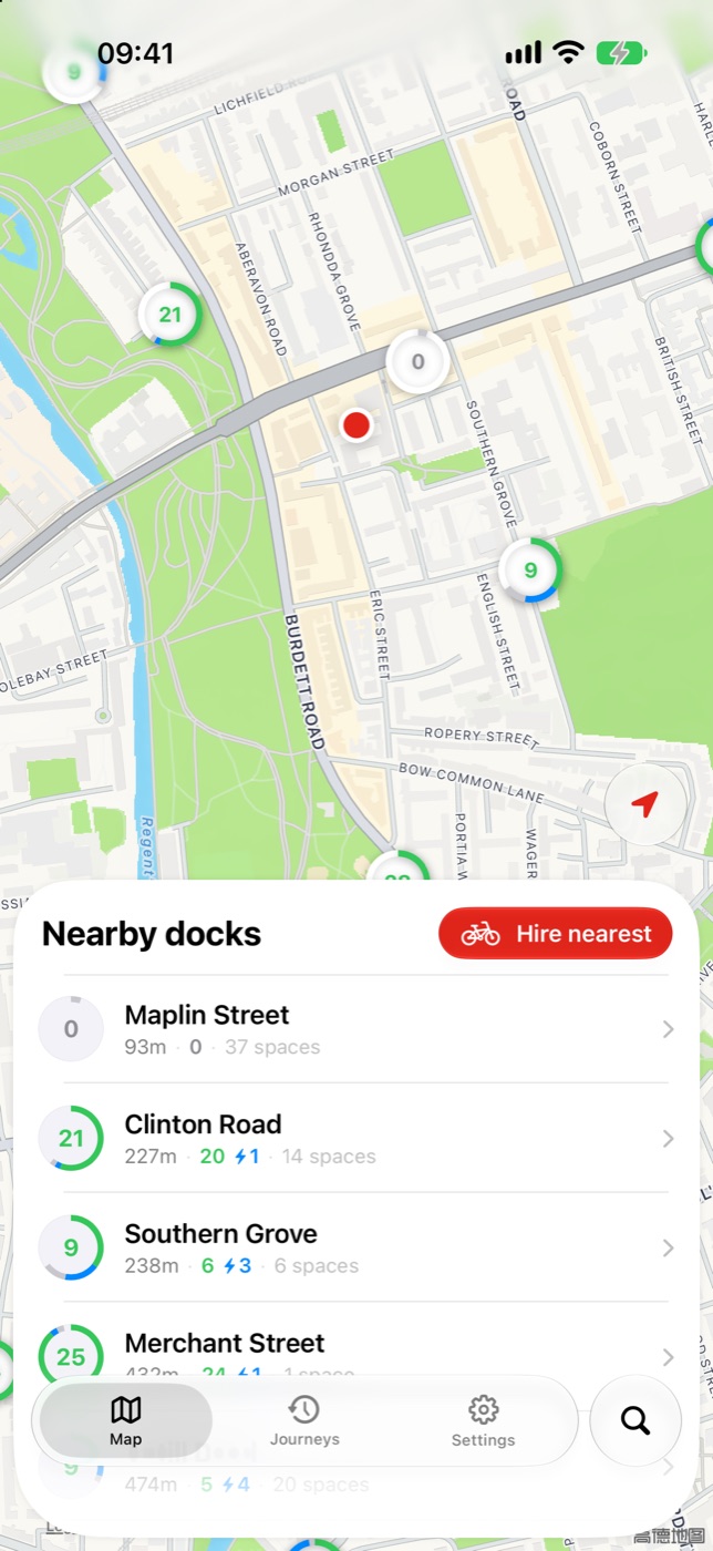 The map of docking stations